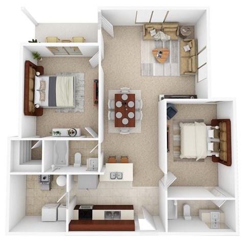 Floor plan for 2 beds, 2 baths, 1128 sqft